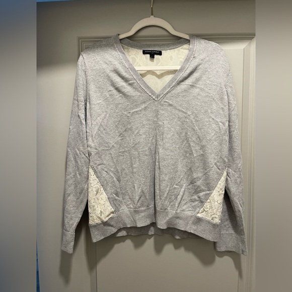 Banana Republic Sweaters - Banana Republic Light Gray V-Neck Sweater with Lace Details